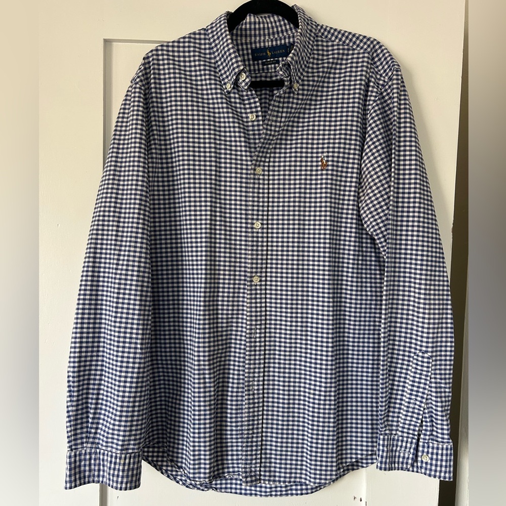 Ralph Lauren Men's Navy and White Gingham Shirt